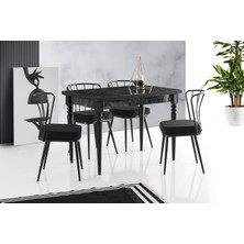 Smart Mercan Masa Siyah Mermer +4 Adet Güneş Sandalye Takım