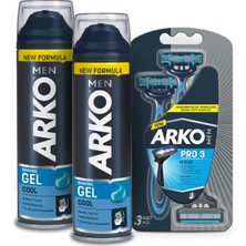 Arko Men Cool Tıraş Jeli 2 x 200 ml ve Arko Men T3 Tıraş Bıçağı 3'lü