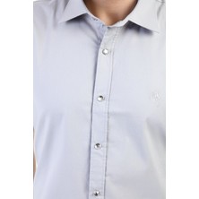 Ymz Moda Slimfit  Çıtçıtlı Kısa Kol Gömlek -Açık Gri