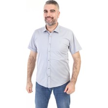 Ymz Moda Slimfit  Çıtçıtlı Kısa Kol Gömlek -Açık Gri