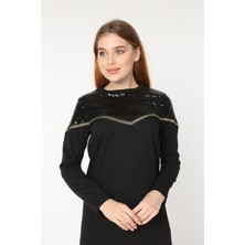 Moda Minerva Siyah Şerit Detaylı Sweat Elbise 1K8141MO
