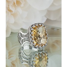 Filigran Silver 925 Ayar Gümüş El Tasarımı Telkari Sanatı Doğal Citrine (Sitrin) Taşlı Kadın Yüzük