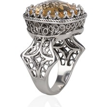 Filigran Silver 925 Ayar Gümüş El Tasarımı Telkari Sanatı Doğal Citrine (Sitrin) Taşlı Kadın Yüzük