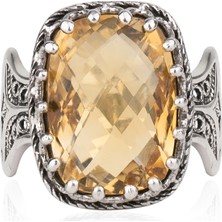 Filigran Silver 925 Ayar Gümüş El Tasarımı Telkari Sanatı Doğal Citrine (Sitrin) Taşlı Kadın Yüzük