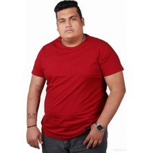 Ekis Büyük Beden Erkek Bordo Sıfır Yaka Pamuklu T-Shirt