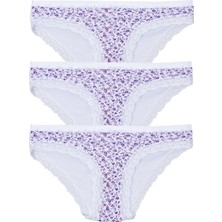 Pemilo Kadın 3'lü Paket Desenli  Bikini Külot Beyaz