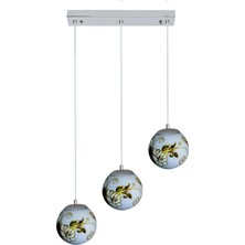 Modi Lighting 3'lü El Boyama Gül Desenli Sarkıt Modern Avize MOD-AV-4408-3BBY-SMALL
