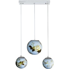 Modi Lighting 3'lü El Boyama Gül Desenli Sarkıt Modern Avize MOD-AV-4408-3BBY-BIG