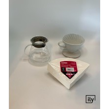 Ily Kahve Demleme Seti ve Hario V60 02 Filtre Kahve Demleme Kağıdı 100 Lü