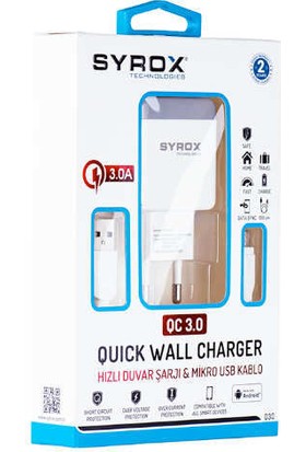 Syrox Micro USB Girişli 3.0 Amper Hızlı Şarj Aleti Syrox Q30