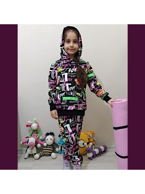 Atlıkarınca Cosy Kız Çocuk Eşofman Takımı, Kapüşonlu, Sweat/alt, Canlı Renkler Batik Desen 7-14 Yaş