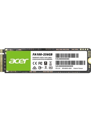 Acer FA100 256 GB M.2 PCIe SSD 2000 MB/s Okuma 1350 MB/s Yazma Hızı ile Hızlı Depolama