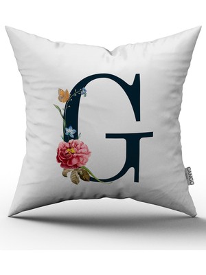 Cango Home Kırmızı Çiçekli Harfli Kırlent Kılıfı - G Harfi
