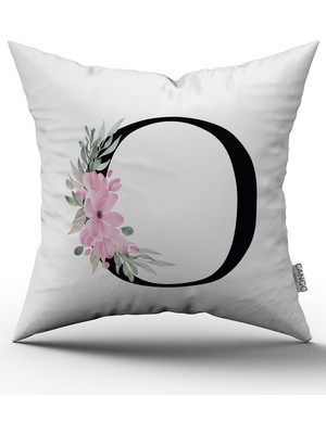 Cango Home Pembe Çiçekli Harfli Kırlent Kılıfı - O Harfi