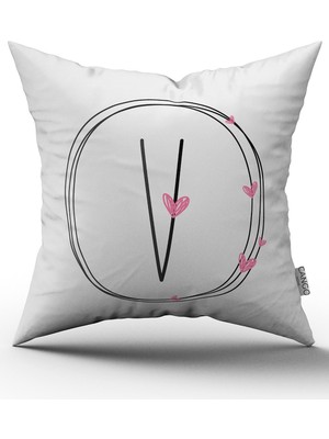 Cango Home Kalpli Harfli Kırlent Kılıfı - V Harfi