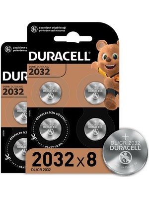 Duracell Özel 2032 Lityum Düğme Pil 3V 8’li paket