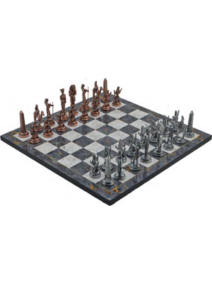 Gift Home  Metal Satranç Takımı Büyük Mısır Antik Taş ve Gri Mermer Desenli Satranç Tahtası