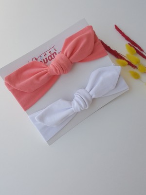 Swan Butik Kız Çocuk Bebek Bandana Toka Seti 2'li Şeftali Beyaz
