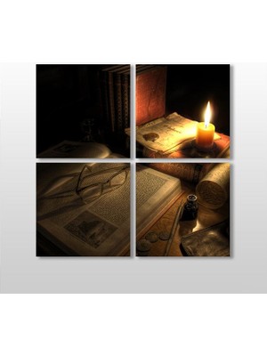 Technopa Kitap ve Mum Kanvas Tablo 70 x 70 cm