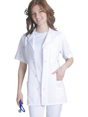 Emel Tekstil Doktor Kadın Beyaz Önlük Kısa Kol Standart Boy Unifroma