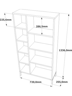 Robin Home Troya Serisi 5 Raflı Kitaplık Metal Ayaklı Çam - Gri