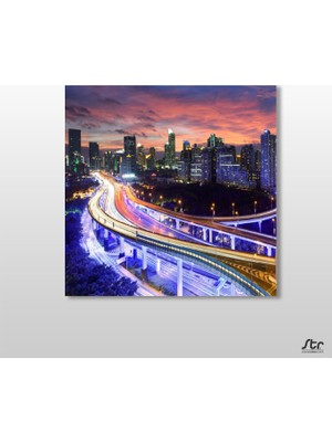 Technopa Şehir Renklendirilmiş  Kanvas Tablo 140 x 140 cm