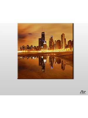 Technopa Sarı Işıklandırma Şehir Kanvas Tablo 60 x 60 cm