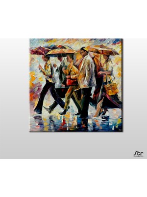 Technopa Yağmur ve Şemsiyeler Kanvas Tablo 90 x 90 cm