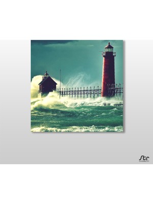 Technopa Dalga ve Deniz Feneri Kanvas Tablo 80 x 80 cm