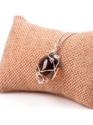 Taş Sandığı Dumanlı Kuvars Taşı Kolye - Tel Sargılı