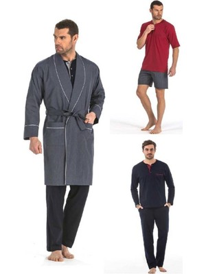 Pierre Cardin 5560 Erkek Çeyizlik Beşli Rop Pijama Takım - Lacivert