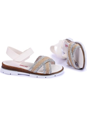 Kiko Kids Şb 2843-47 Orto Pedik Kız Çocuk Sandalet Terlik Beyaz - Gümüş