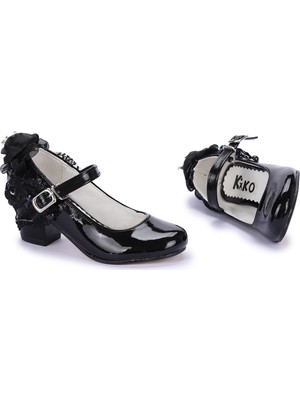 Kiko 754 Rugan Günlük Kız Çocuk 4 cm Topuk Babet Ayakkabı Siyah
