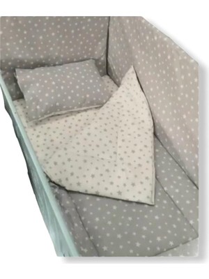 Bebek Özel Bebek Çocuk 80 x 130 cm Uyku Seti Gri/beyaz Yıldızlı 7 Parça