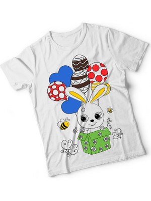 T-Moni Design Boyanabilir Sevimli Tavşan Desenli Kız Çocuk Tişörtü