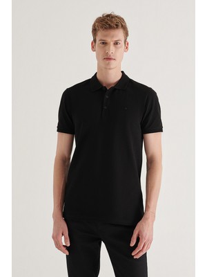 AVVA Erkek Siyah Polo Yaka Düz T-Shirt A11B1146