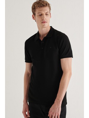 AVVA Erkek Siyah Polo Yaka Düz T-Shirt A11B1146