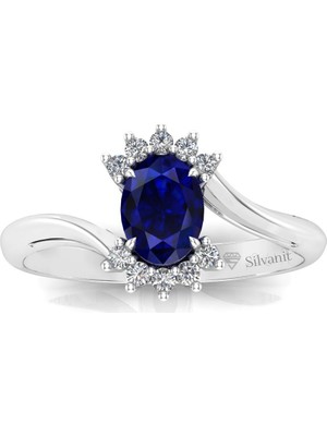 Silvanit Pırlanta 0,50 Karat Pırlantalı Safir Yüzük