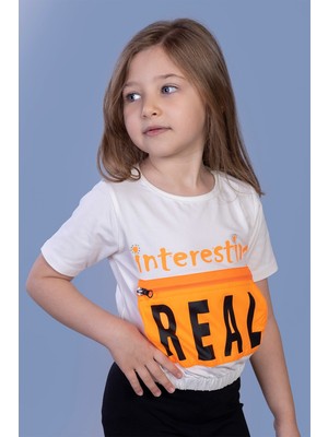 Toontoy Kız Çocuk Crop Model Cebi Reflektör Detaylı Baskılı Tişört