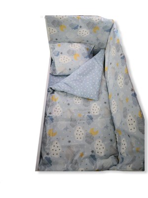 Bebek Özel Bebek Çocuk 70 x 130 cm Uyku Seti Mavi Bulutlu/yıldızlı Desen 7 Parça