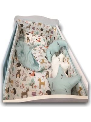 Bebek Özel Bebek Beşik Uyku Seti Sevimli Hayvan Figürlü Desenli/mint Yeşili 9 Parça Bebek Özel