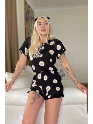 Pijama Evi Papatya Desenli Örme Kısa Kol Şortlu Pijama Takımı
