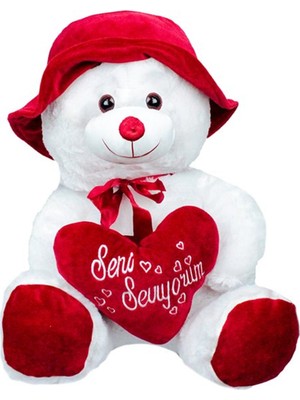 45 cm Şapkalı ve Kalpli Peluş Ayıcık