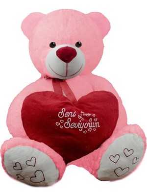 120 cm Sevimli Mi Sevimli Elinde Kalpli Ayıcık Pembe