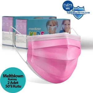 Full Ultrasonik Cerrahi Çocuk Maskesi 3 Katlı Meltblown Kumaş 100 Adet Burun Telli Pembe