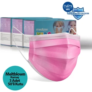 Full Ultrasonik Cerrahi Çocuk Maskesi 3 Katlı Meltblown Kumaş 150 Adet Burun Telli Pembe