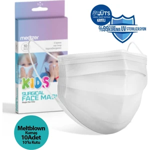 Full Ultrasonik Cerrahi Çocuk Maskesi 3 Katlı Meltblown Kumaş 10'lu - Burun Telli