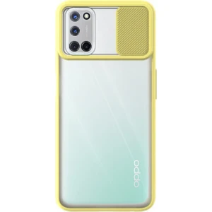 Kzy Oppo A72 Kapak Lensi Açılır Kapanır Kamera Korumalı Silikon Kılıf - Sarı