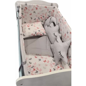 Bebek Özel Bebek Uyku Seti Pembe Kelebek ve Gri Desenli Gri Süs Yastıklı 9 Parça