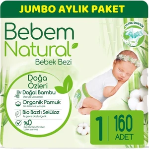 Bebem Bebek Bezi Natural Jumbo Aylık Pk Beden:1 (2-5kg) Yenidoğan 160 Lı